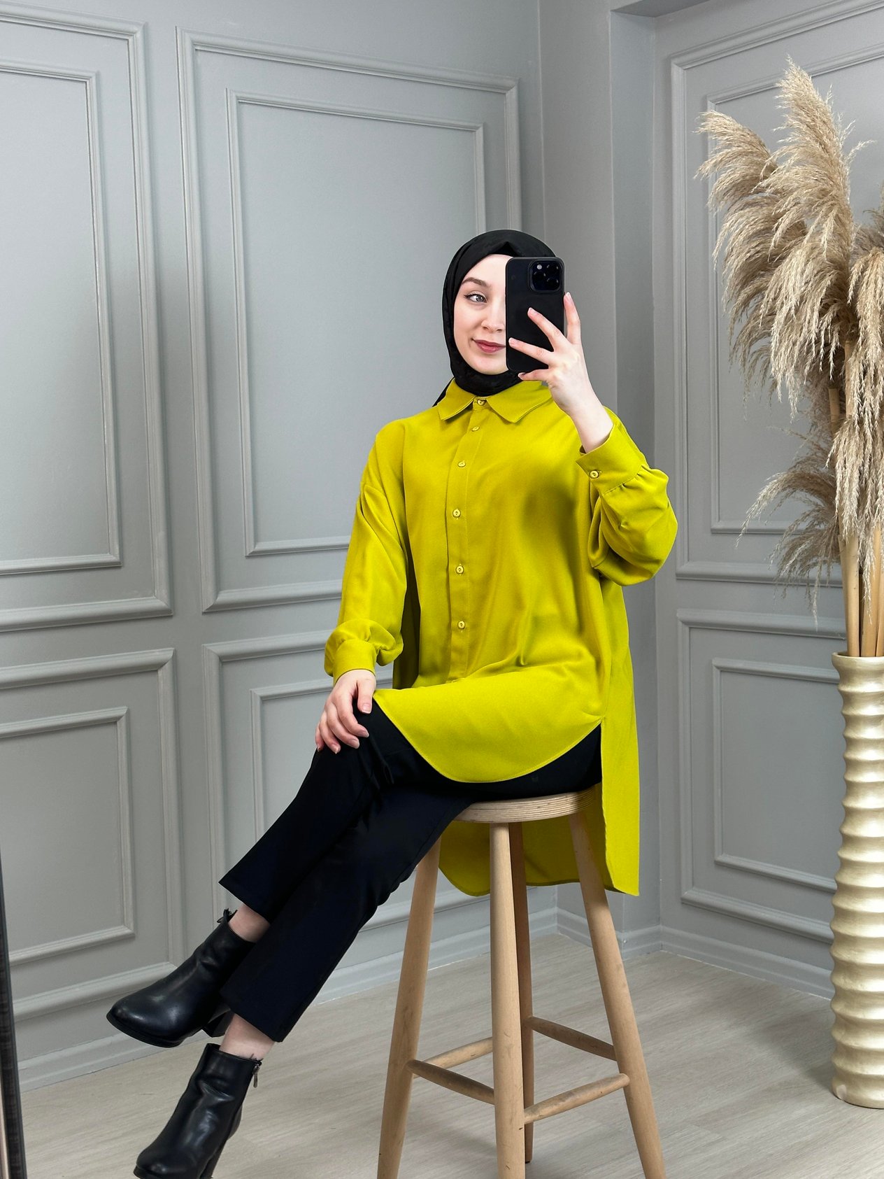 Yağ Yeşili Oversize Gömlek