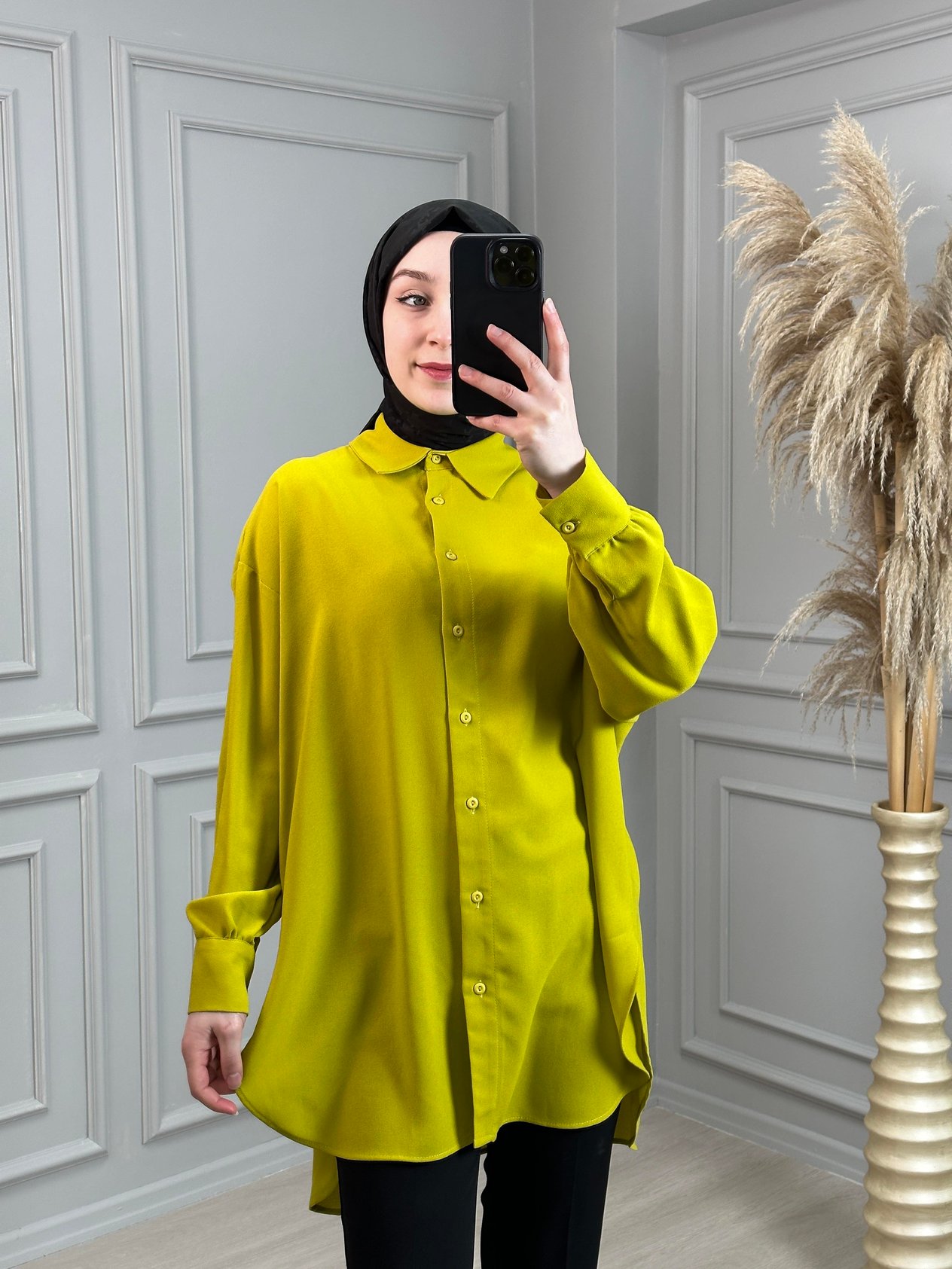 Yağ Yeşili Oversize Gömlek