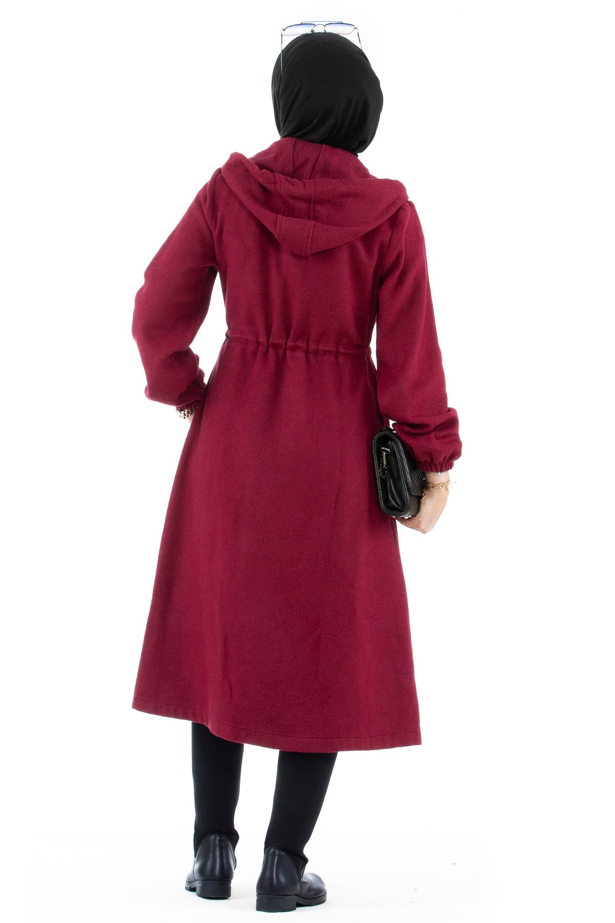 Beli Tünelli Kaşe Kaban-Bordo