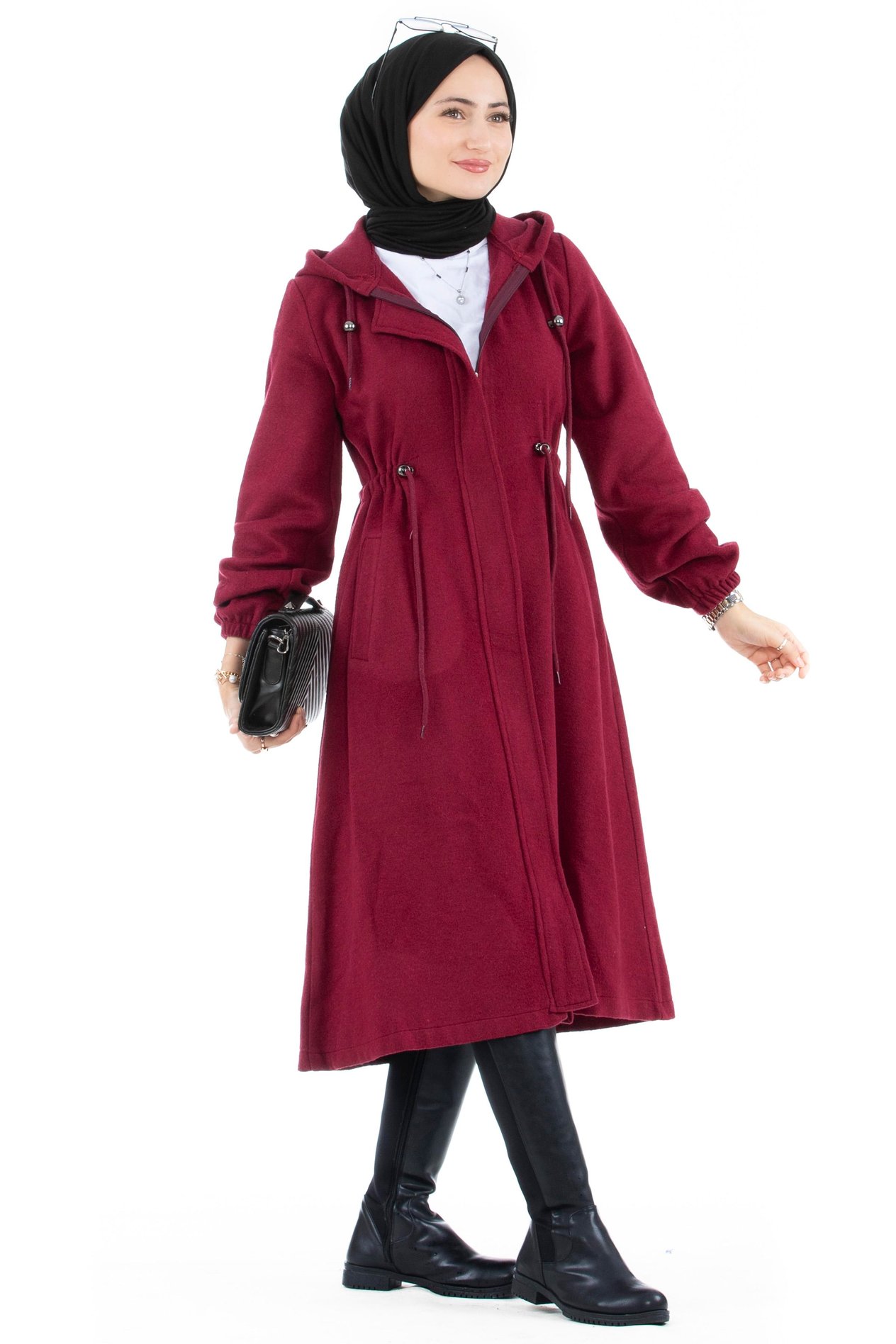 Beli Tünelli Kaşe Kaban-Bordo