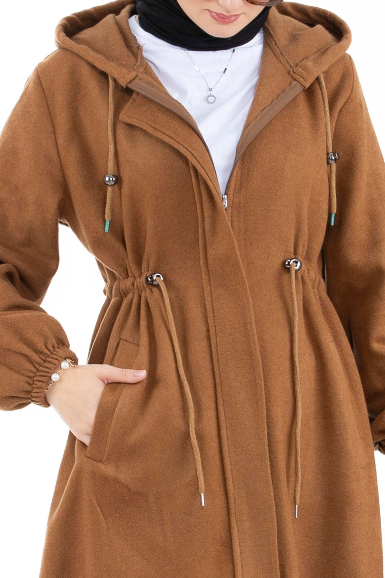 Waist Tunnel Woolen coat-Tan