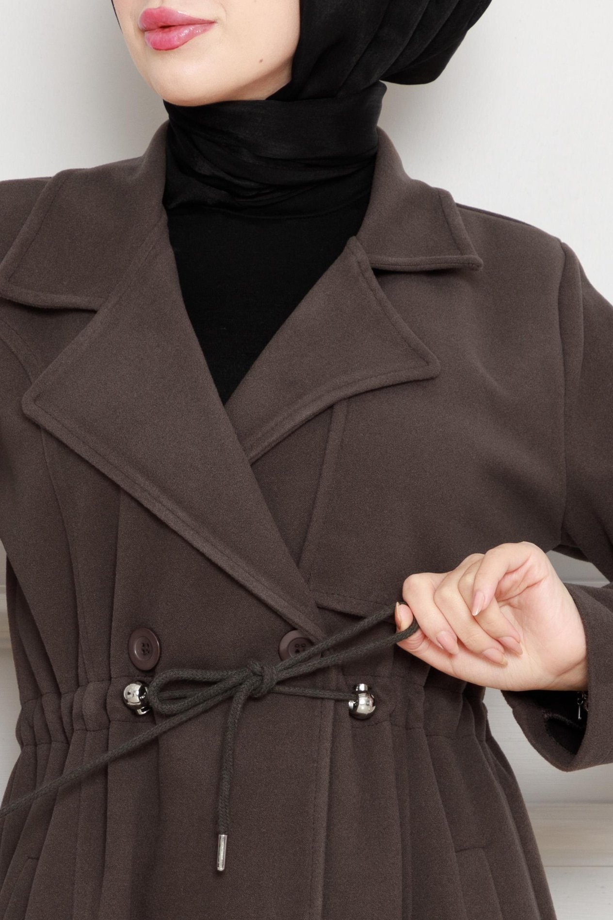 Cepken Detaylı Beli Tünelli Kaşe Kap-Kahverengi