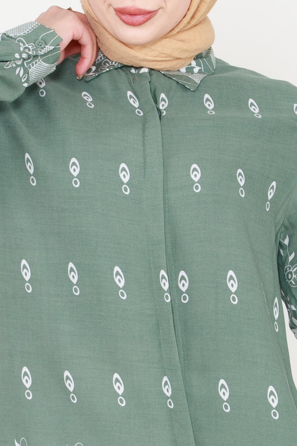 Çiçek Desenli Viscon Tunik-Mint Yeşili