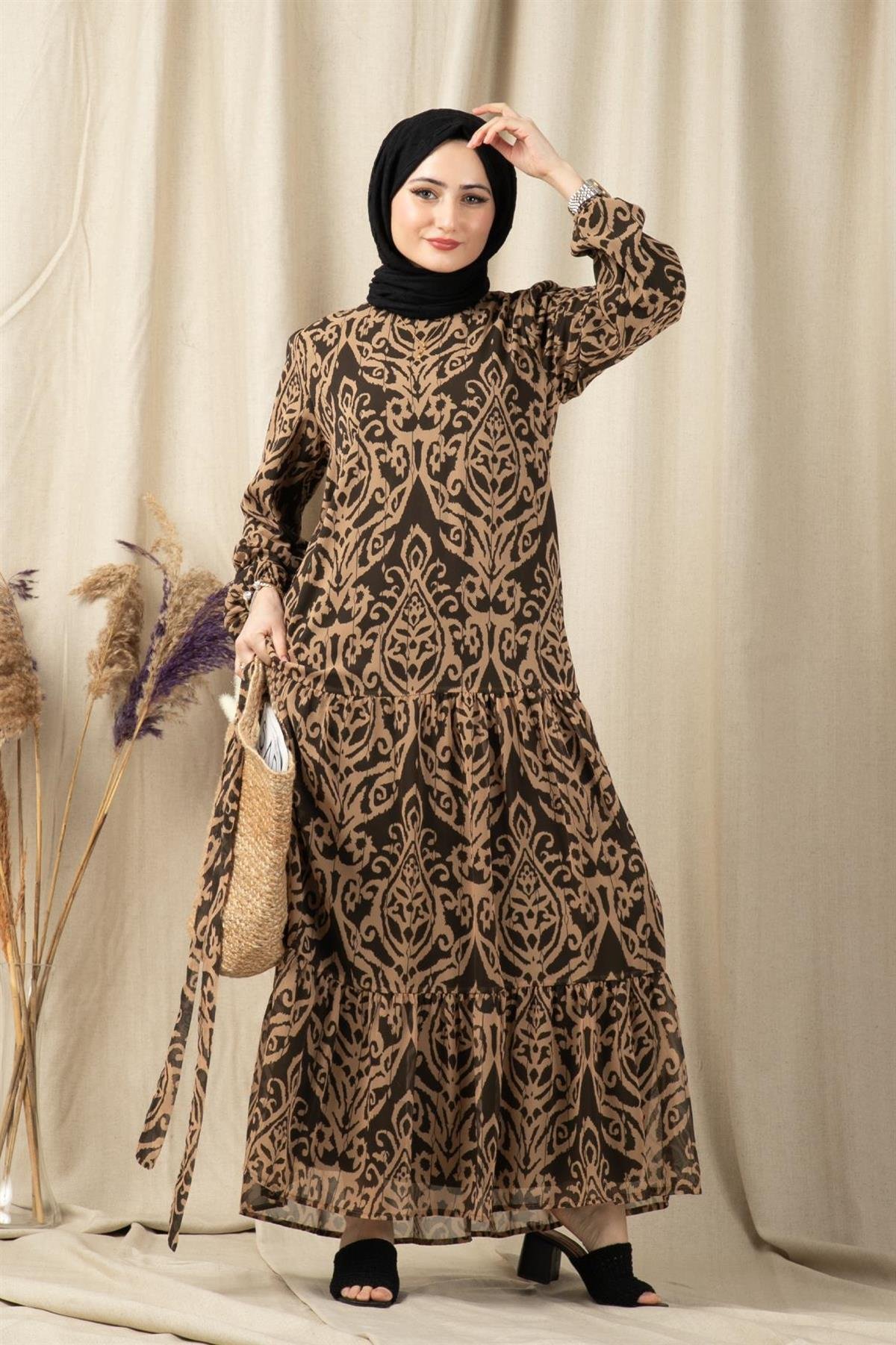 Damla Desen Astarlı Şifon Elbise-Sarı