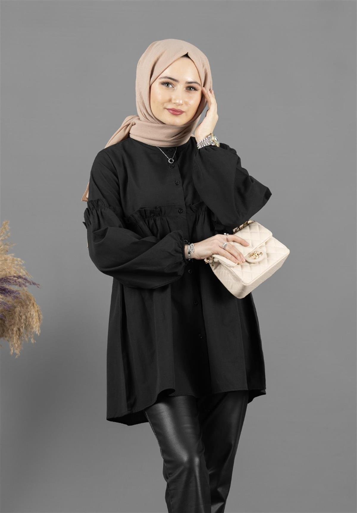 Fırfır Detaylı Tunik-Siyah