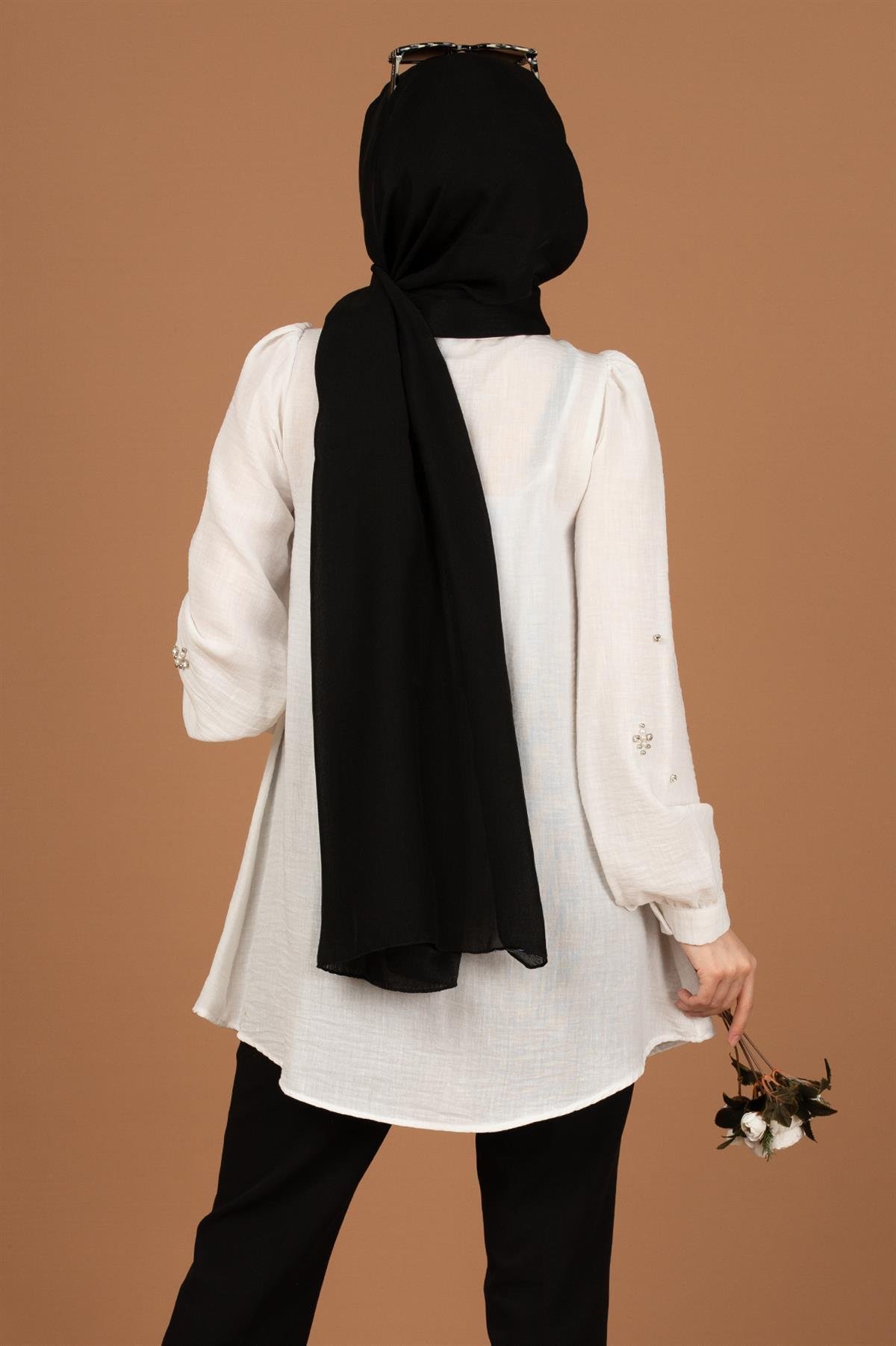 Kolu incili Tunik-Beyaz