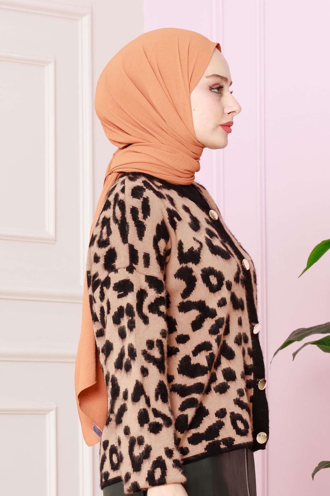 Leopar Kısa Hırka -VİZON