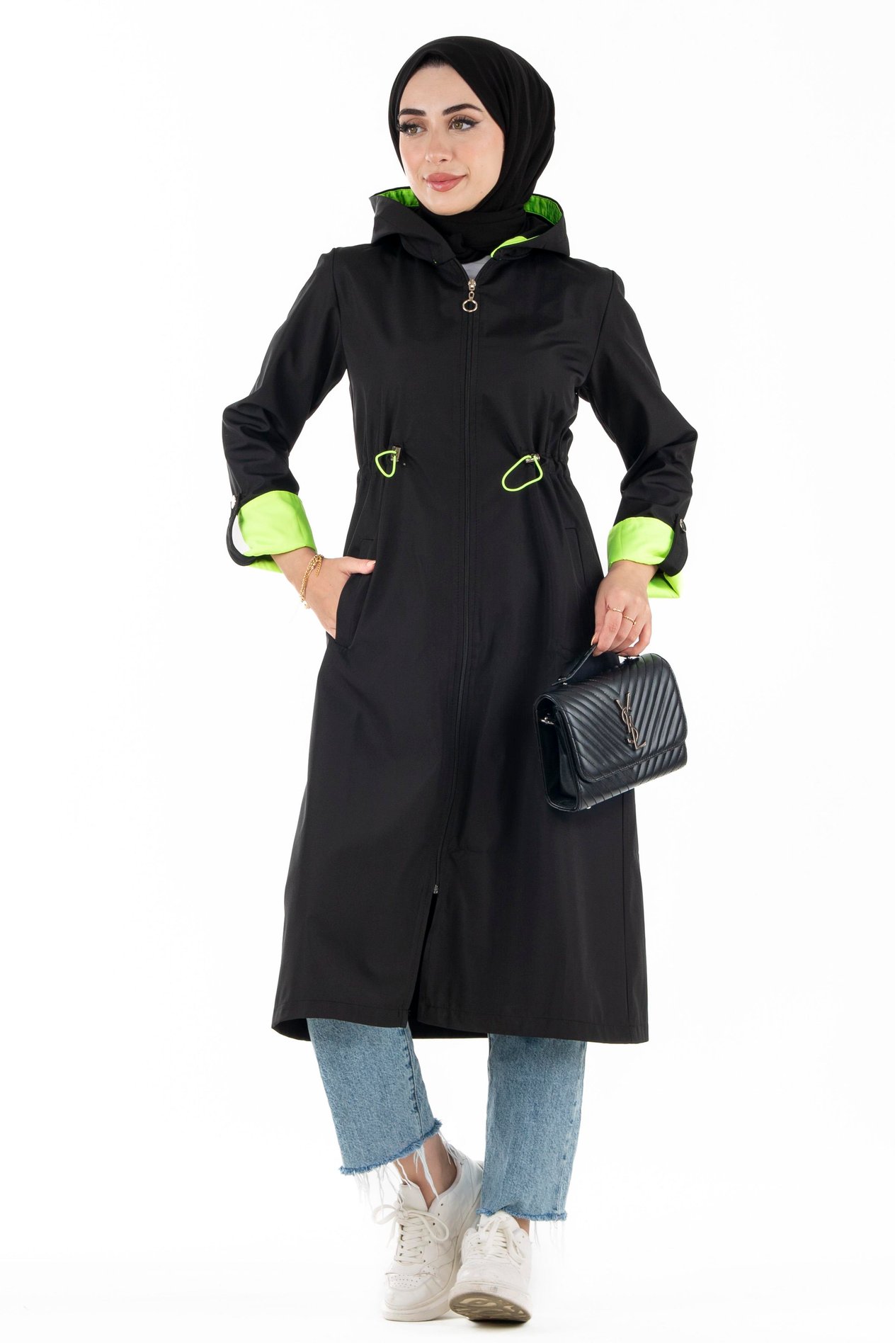Neon Trençkot-Siyah