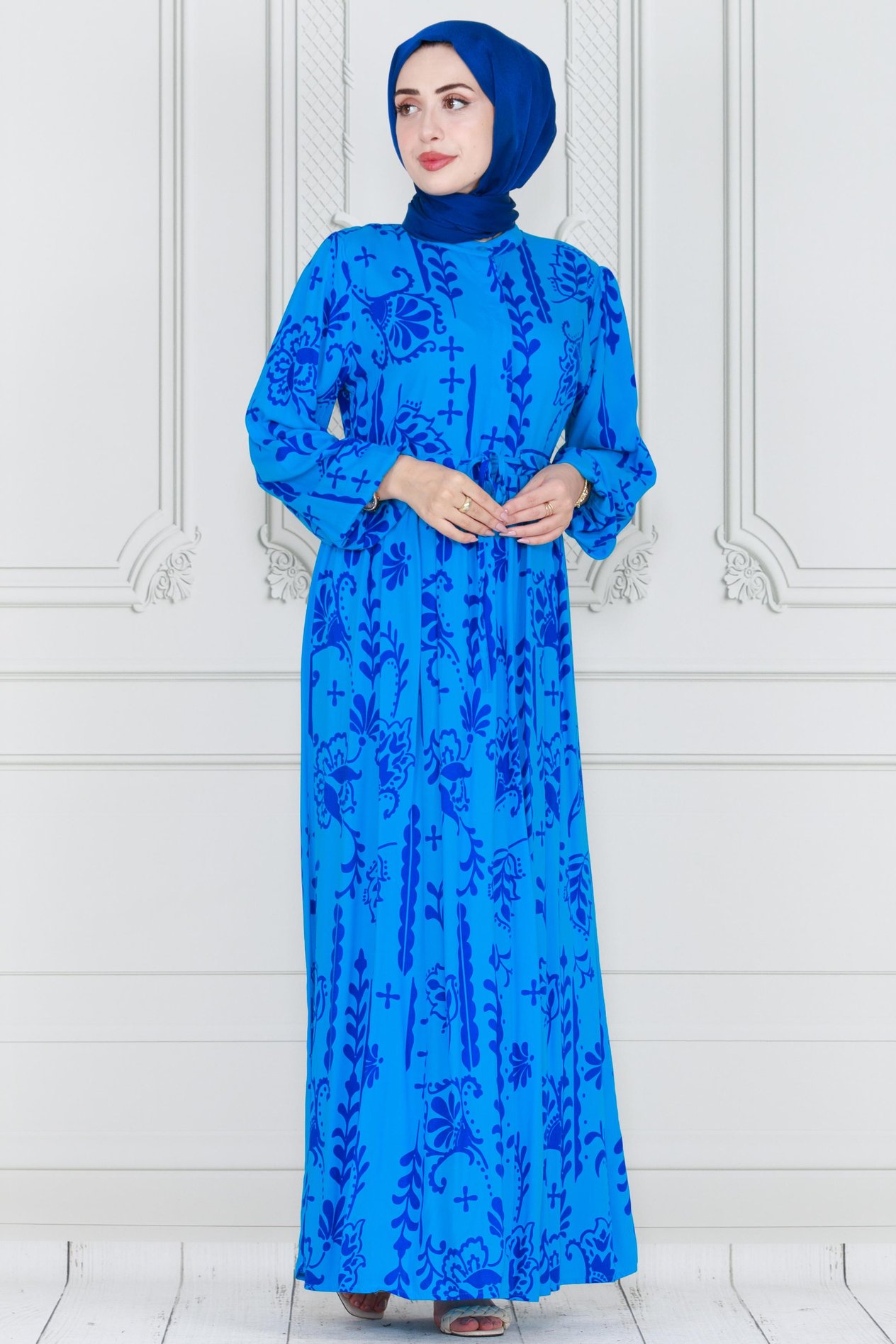 Half Buttoned Viscose Dress-light Bleu 