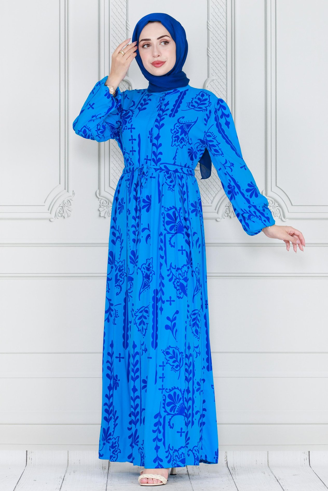 Half Buttoned Viscose Dress-light Bleu 