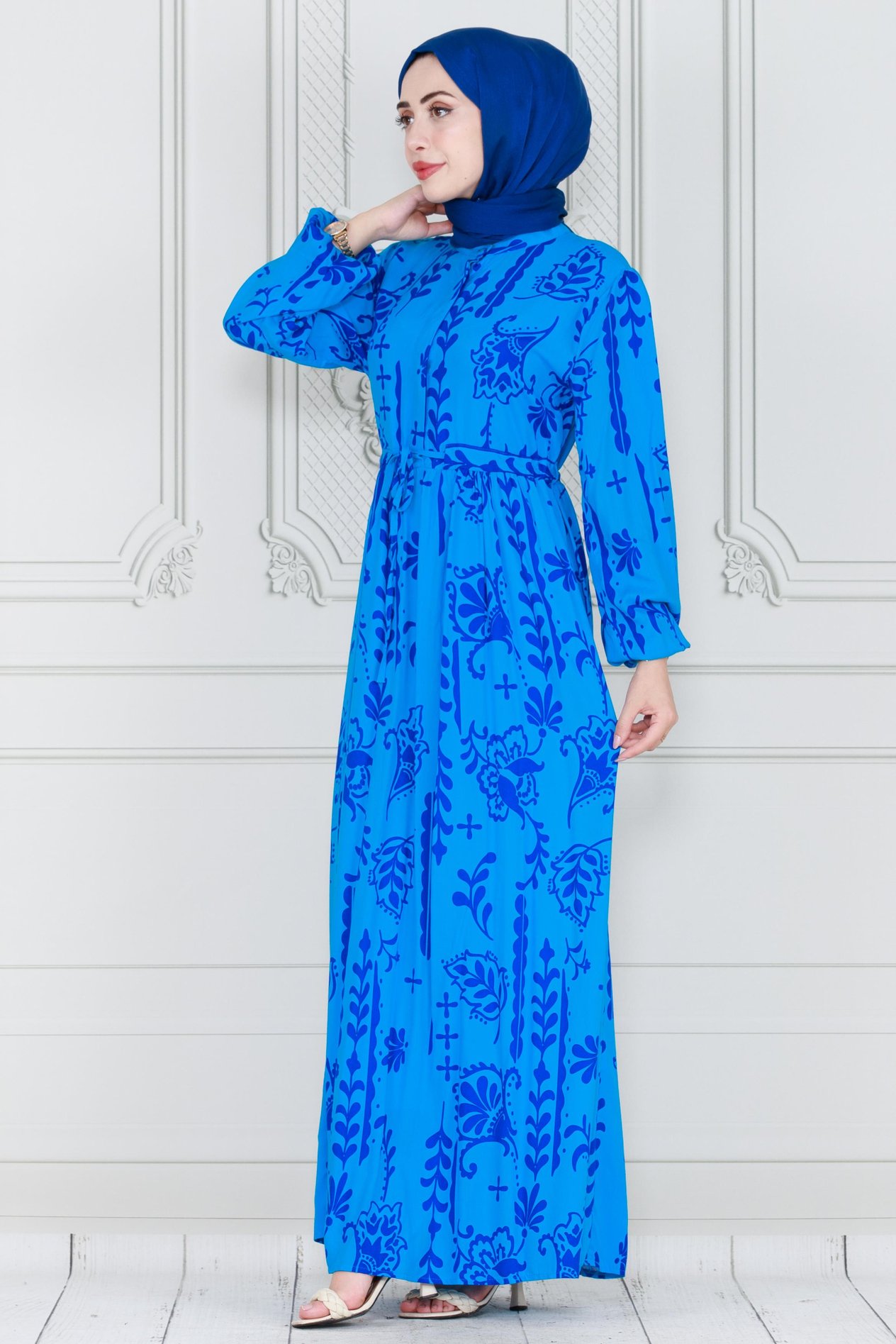 Half Buttoned Viscose Dress-light Bleu 