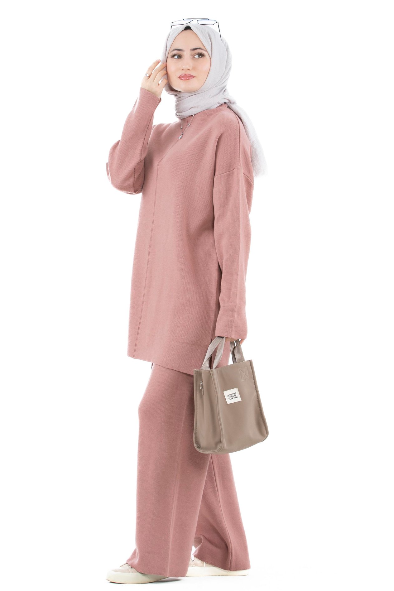 Oversize Triko Takım-Gül kurusu