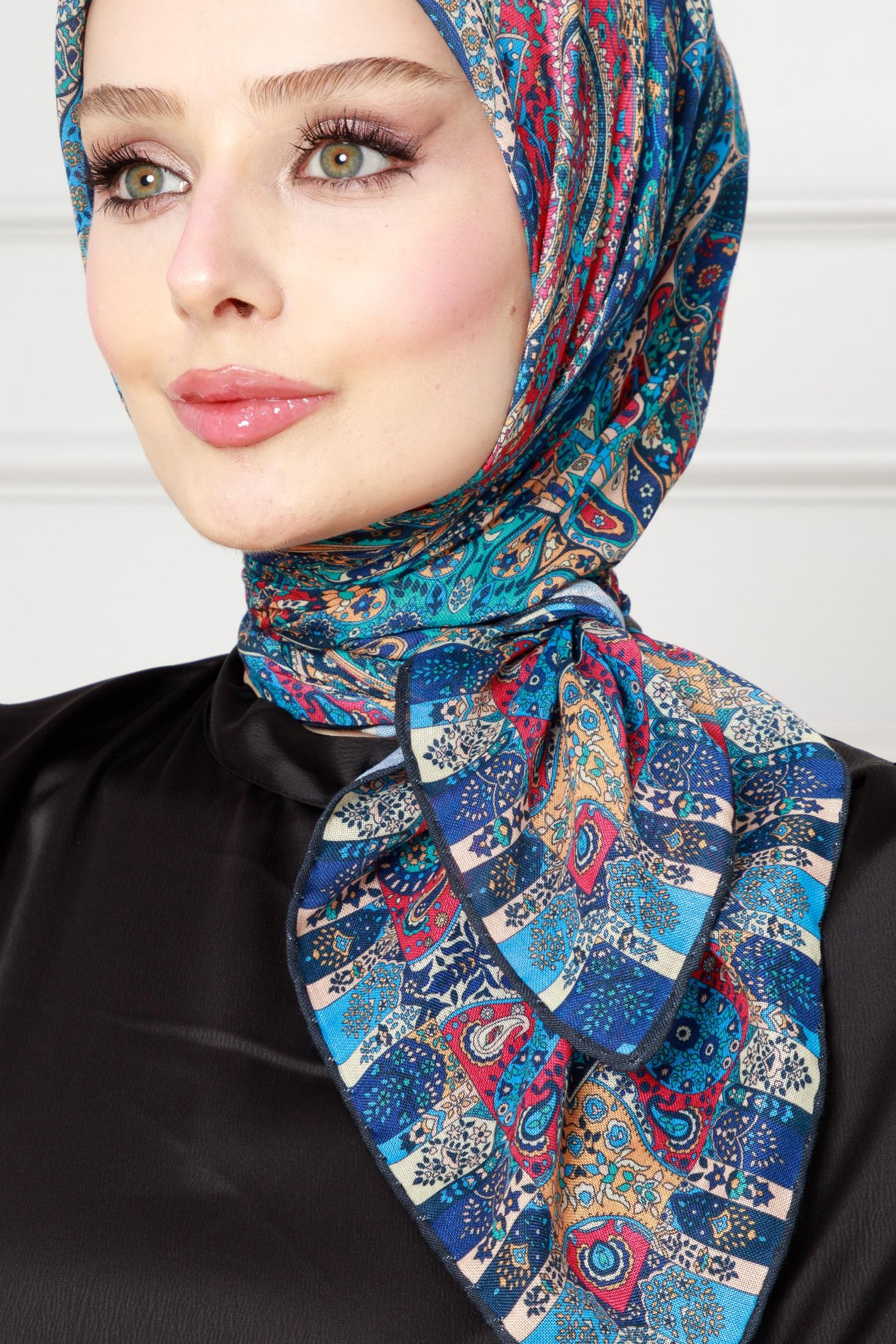 Shawl Pattern Cotton Scarf-bleu color