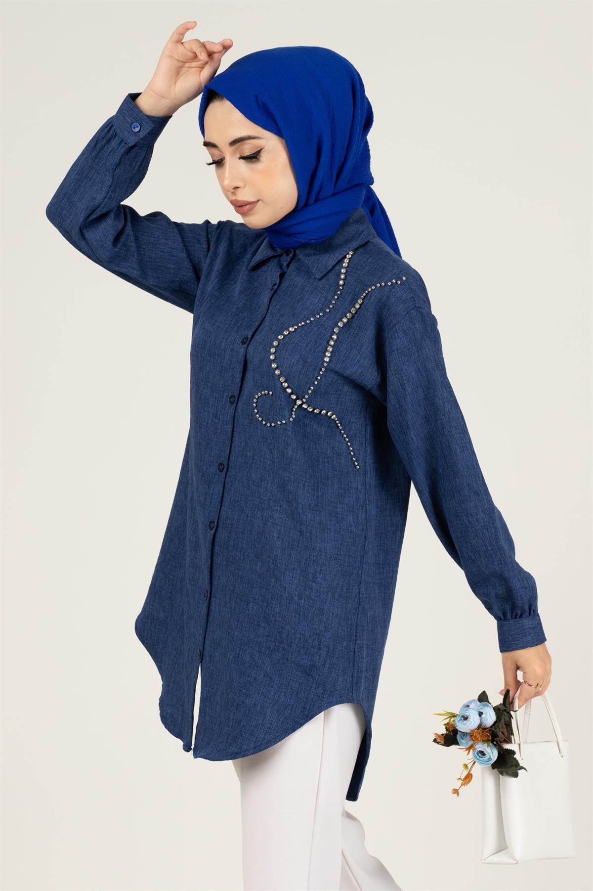 Taş Detaylı Tunik-Lacivert