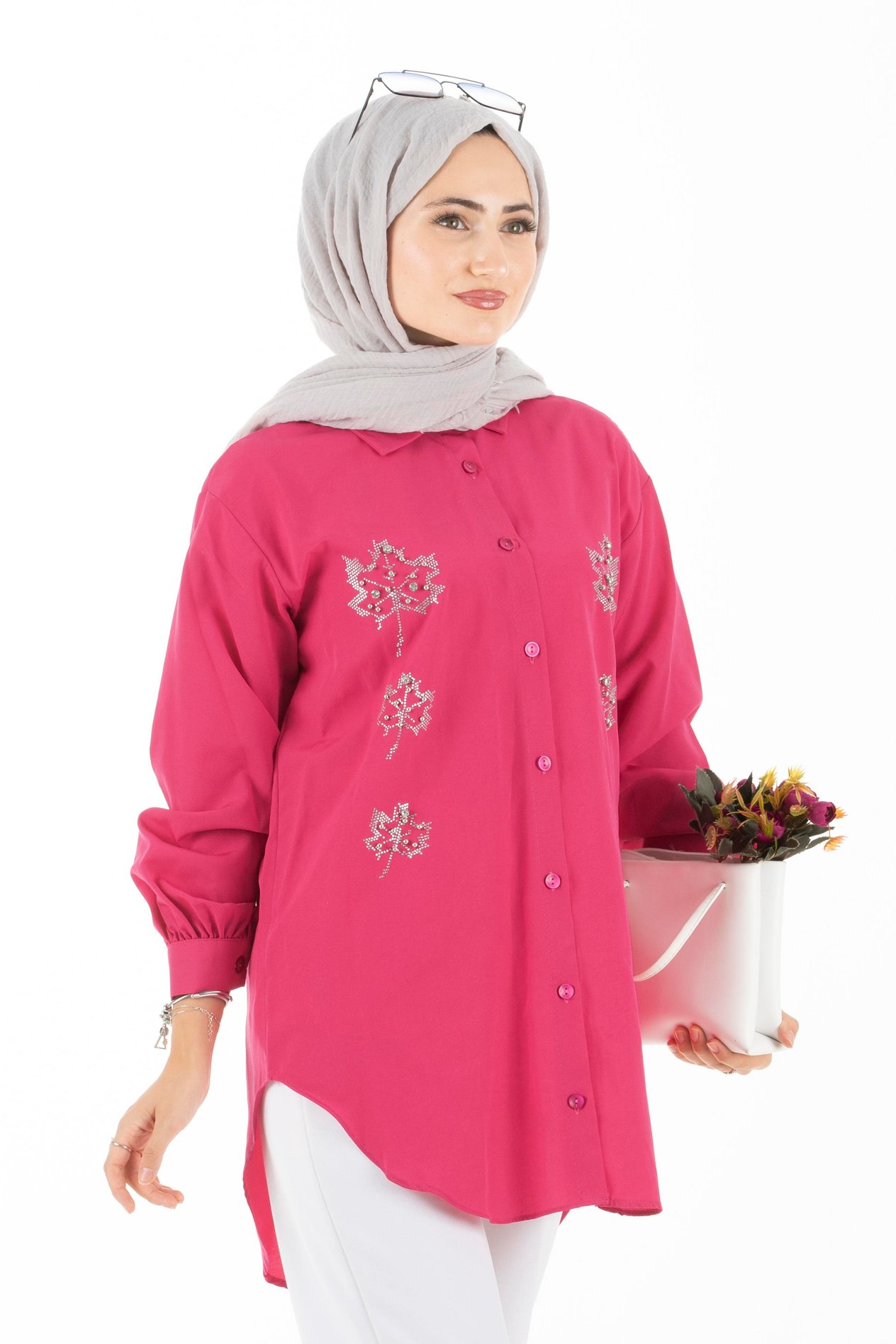Yaprak Desenli Tunik-Fuşya