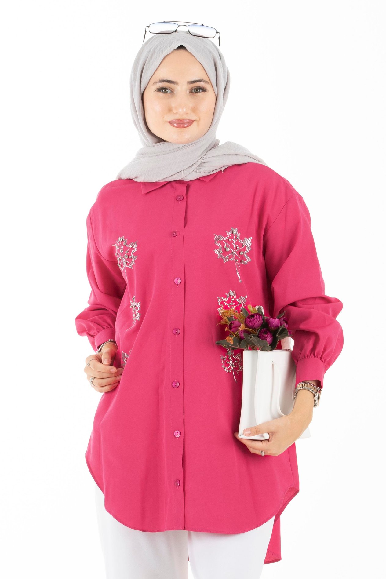 Yaprak Desenli Tunik-Fuşya