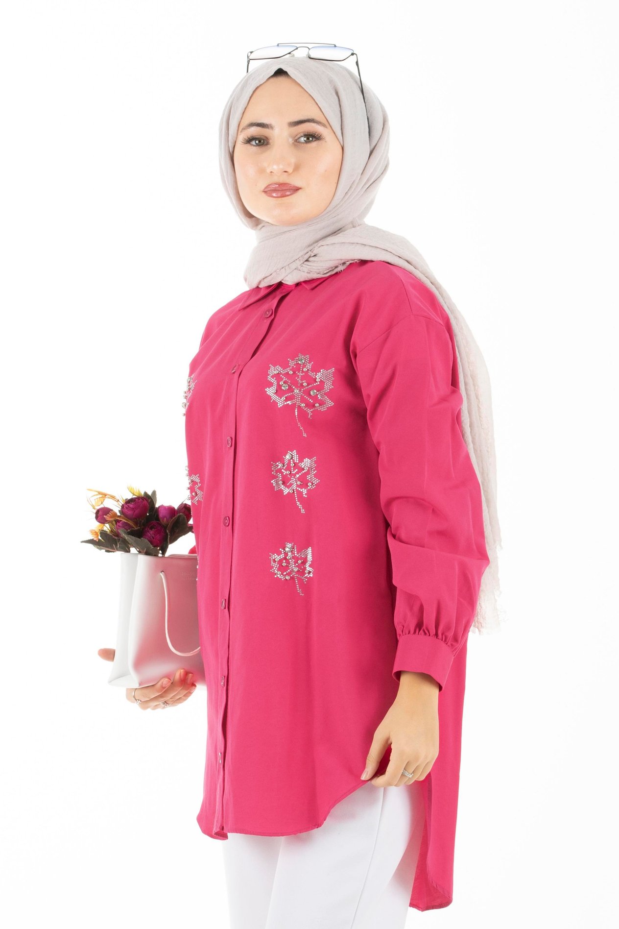 Yaprak Desenli Tunik-Fuşya