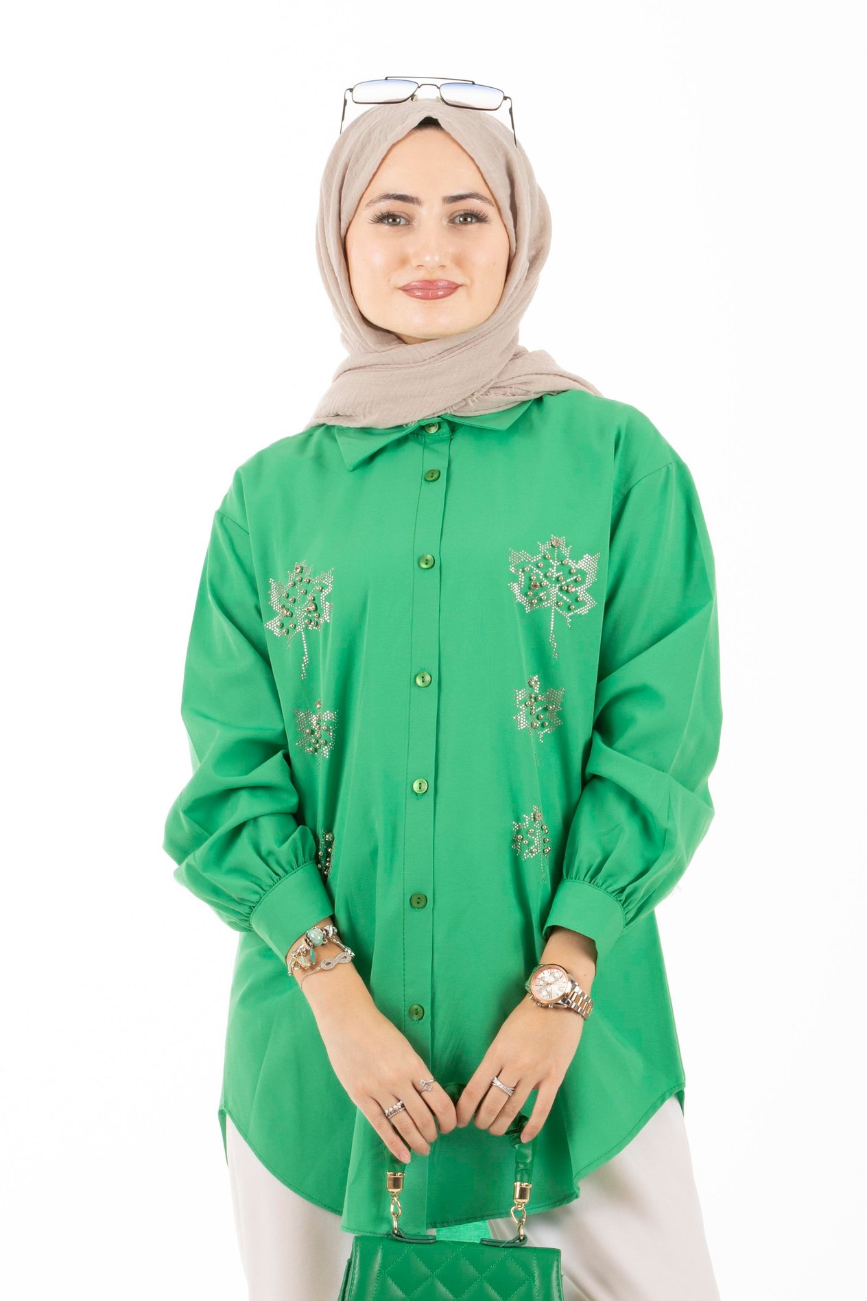Yaprak Desenli Tunik-Yeşil