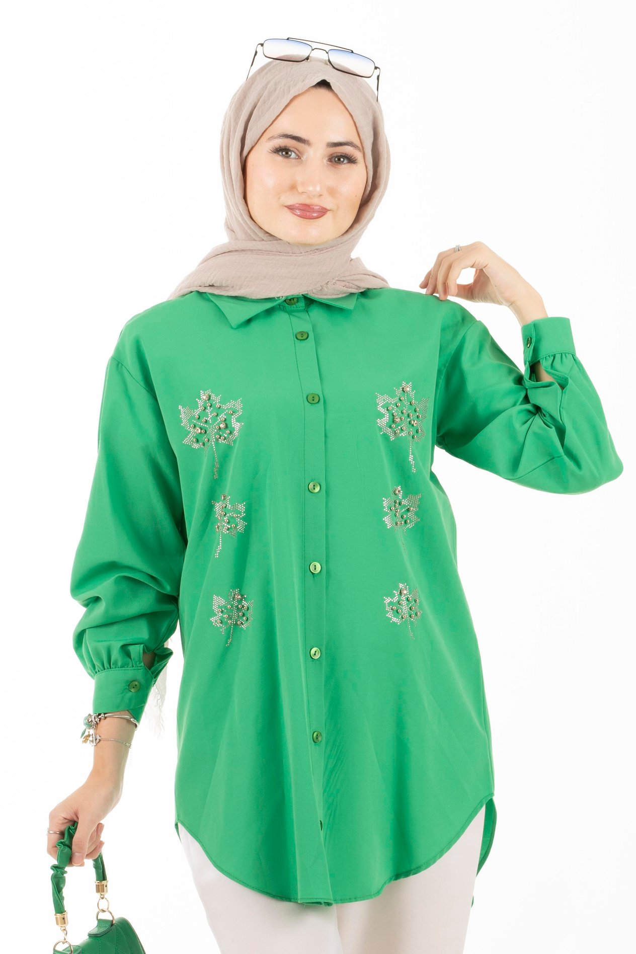 Yaprak Desenli Tunik-Yeşil