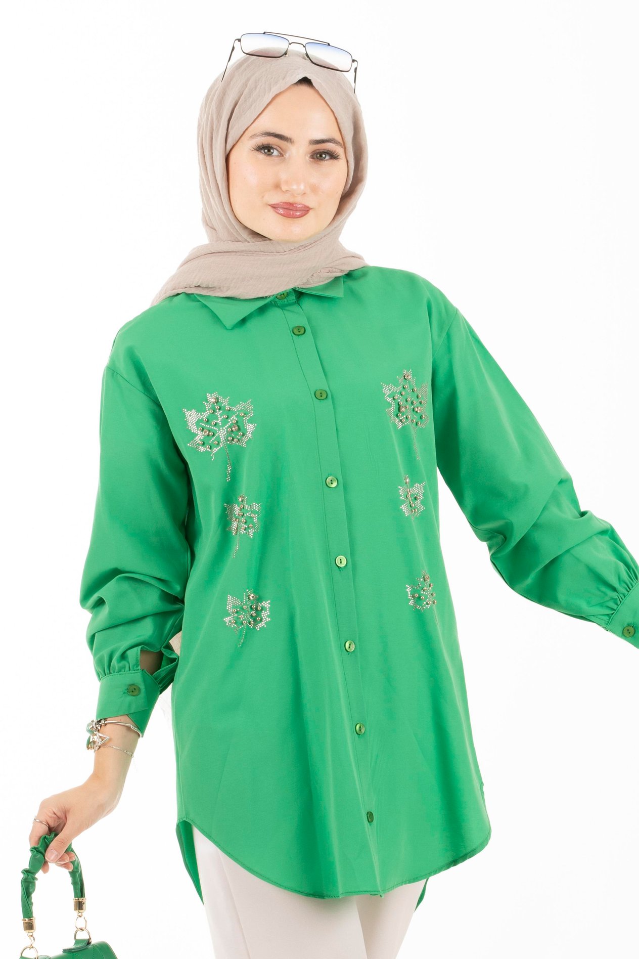 Yaprak Desenli Tunik-Yeşil