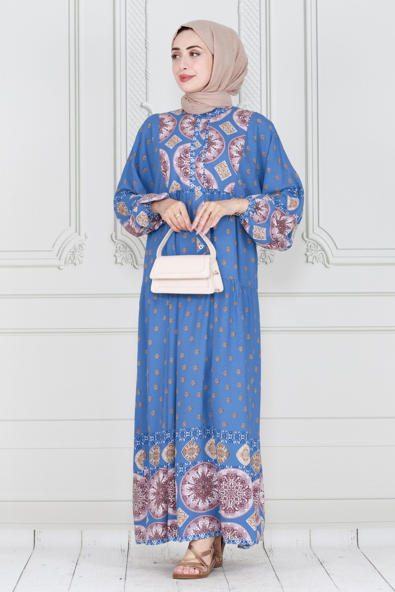 Printed viscose dress - indigo color