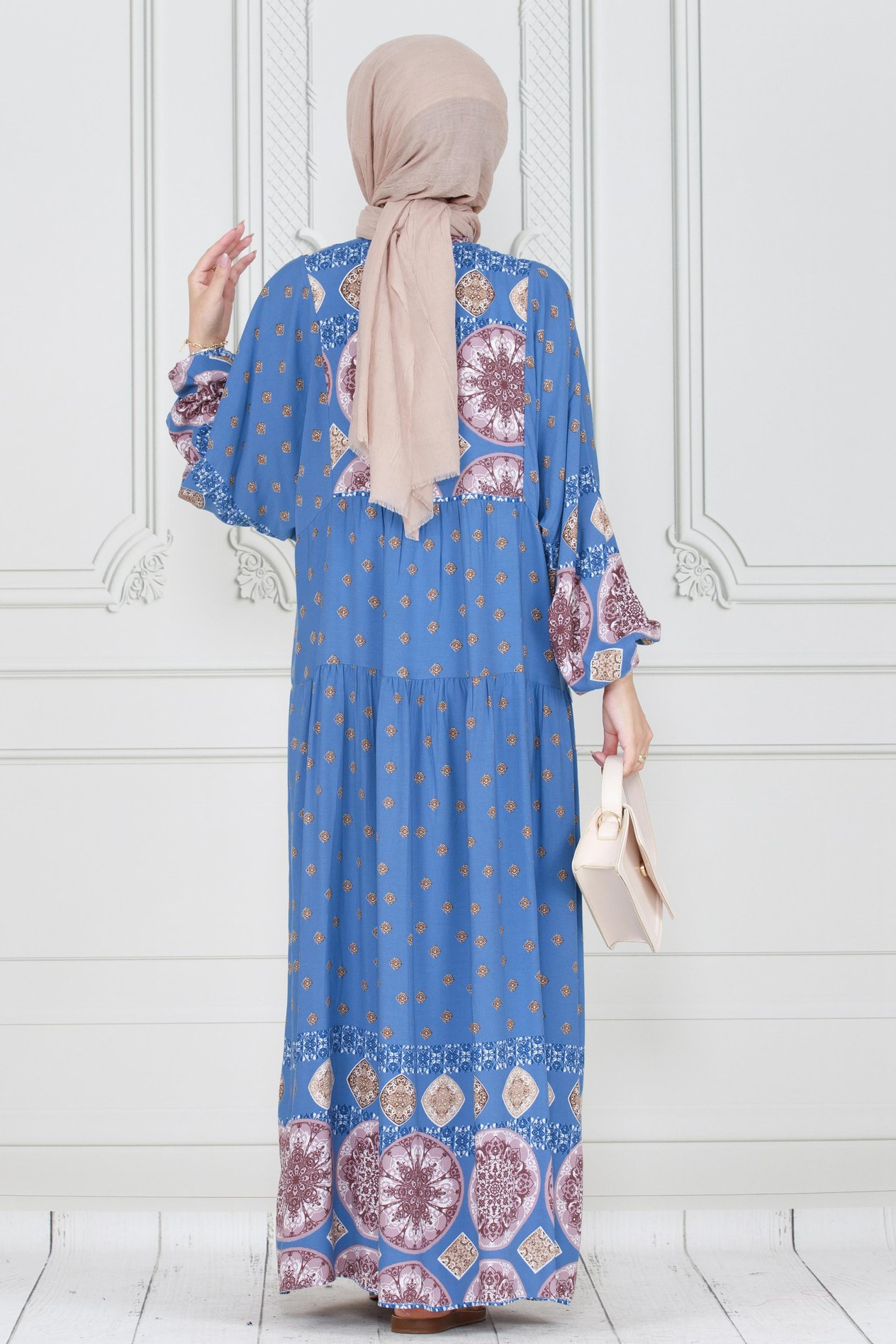 Printed viscose dress - indigo color