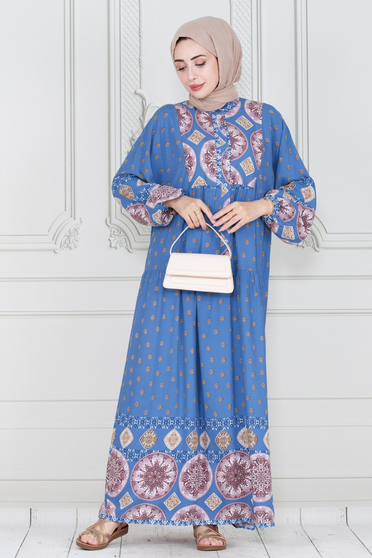 Printed viscose dress - indigo color