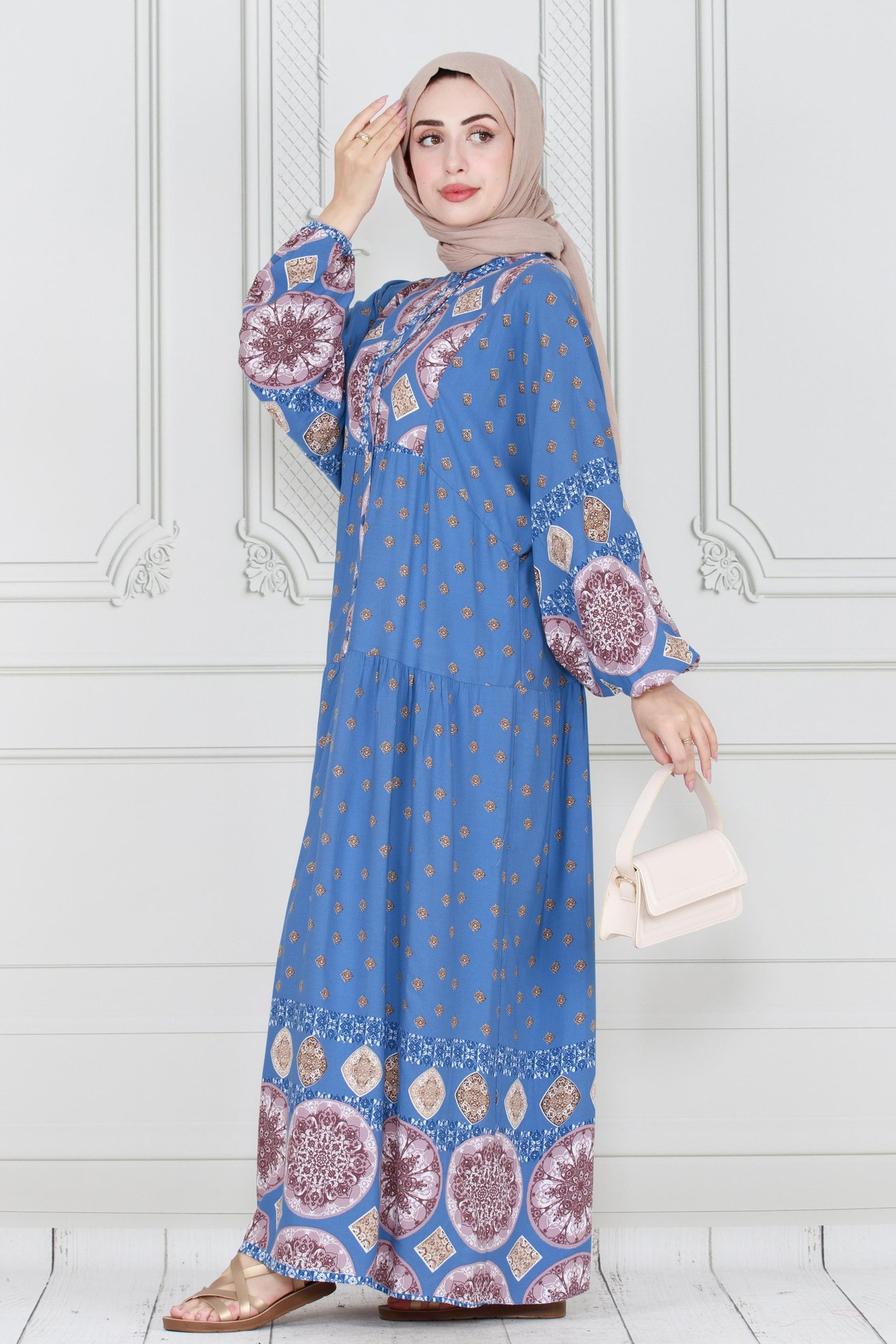 Printed viscose dress - indigo color