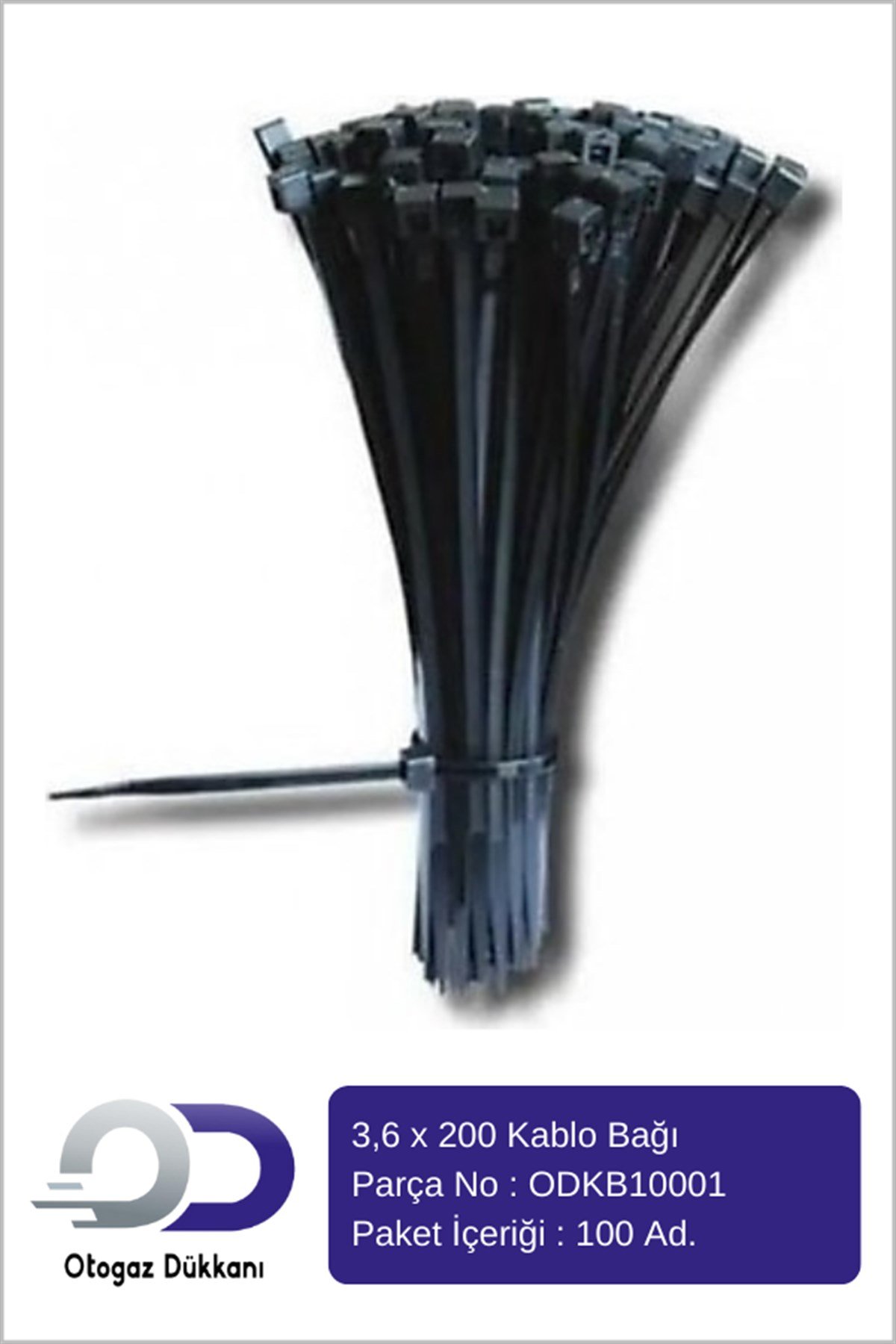 3,6 x 200 Kablo Bağı Siyah ( Cırt Kelepçe ) 