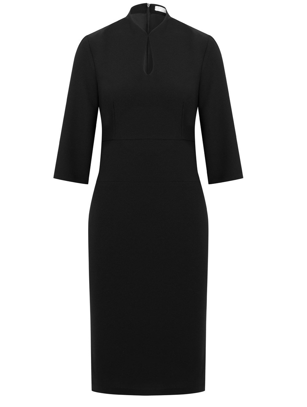 Drop Collar Collar Crepe Dress in Black Colour