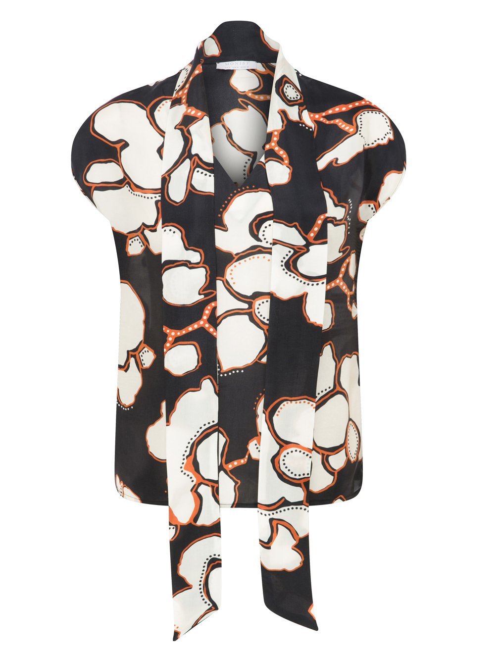 Vegan Viscose Blouse with Long Tie in Black Printed Colour