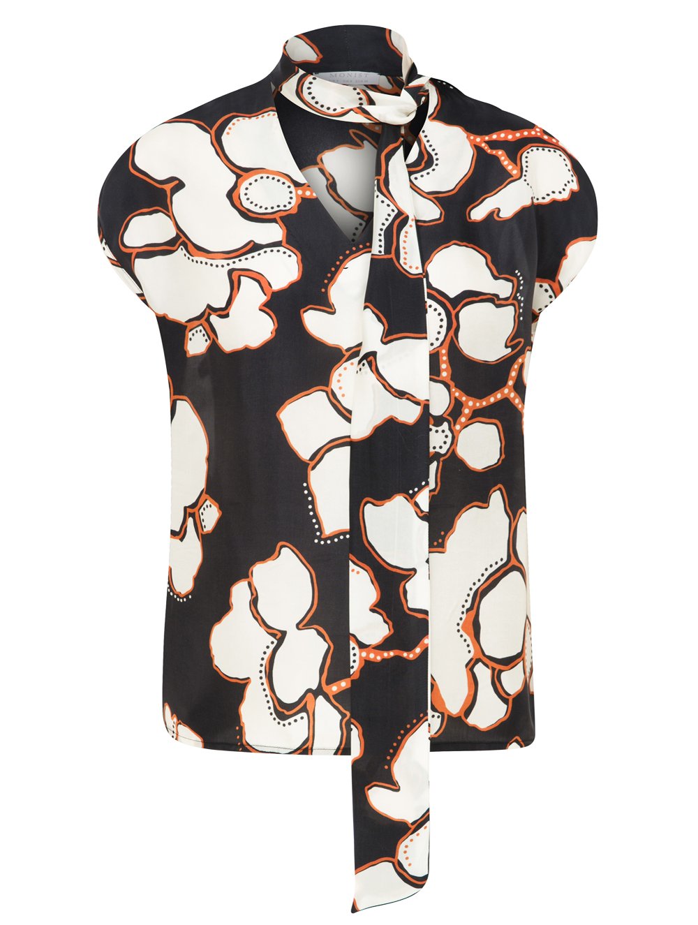 Vegan Viscose Blouse with Long Tie in Black Printed Colour