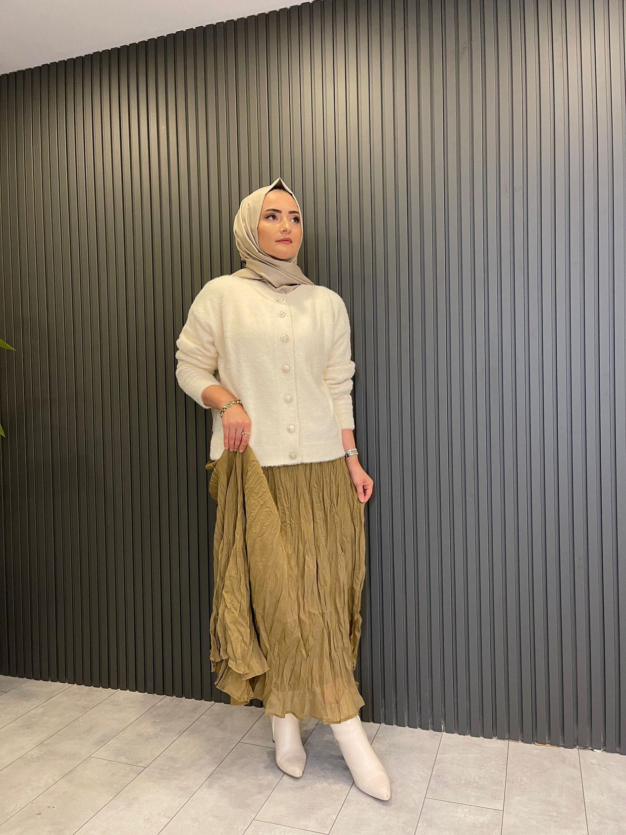 EtekKRAŞ ASTARLI OLİVE YEŞİL ETEK