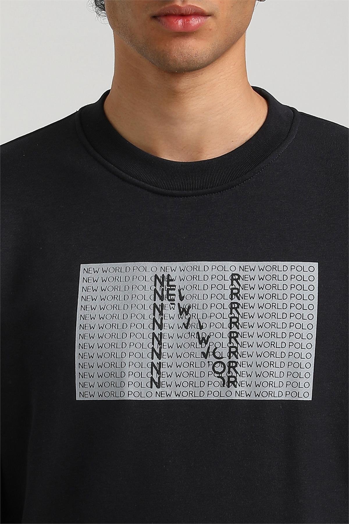 New World Polo Bisiklet Yaka Lacivert Slim Fit Sweatshirt 23FWM60152