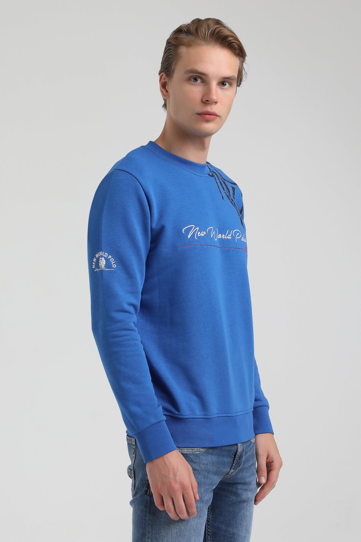 New World Polo Bisiklet Yaka Saks Regular Sweatshirt 22FWM60139