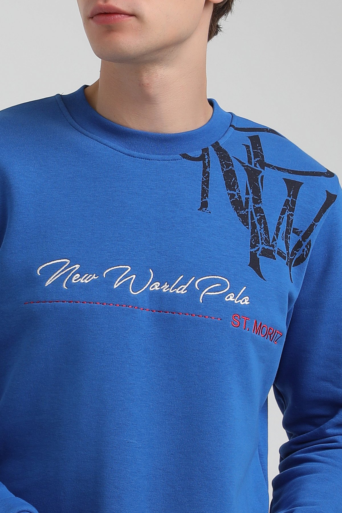 New World Polo Bisiklet Yaka Saks Regular Sweatshirt 22FWM60139