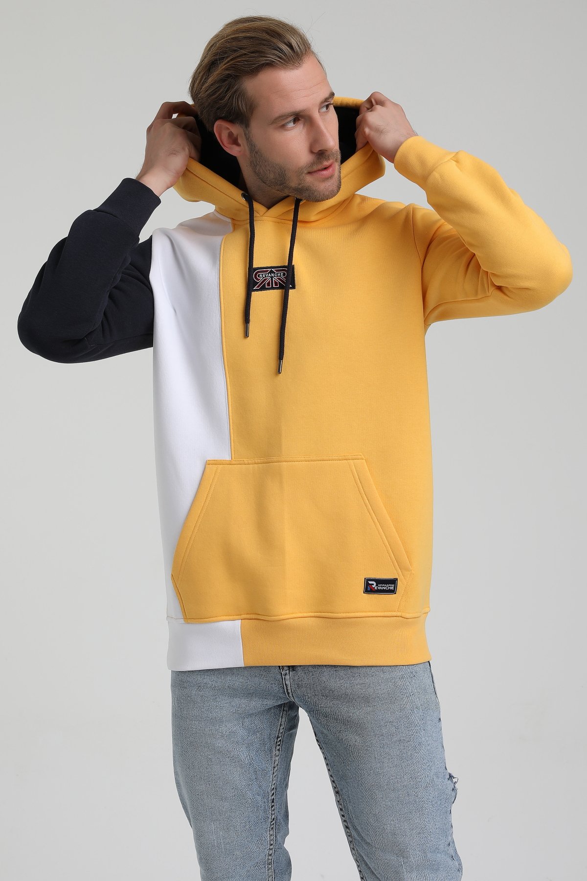 New World Polo Kapşonlu Hardal Slim Fit Sweatshirt 22FWM64033