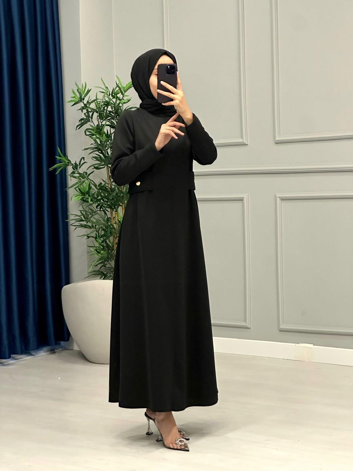 Bel detaylı Elbise-Siyah