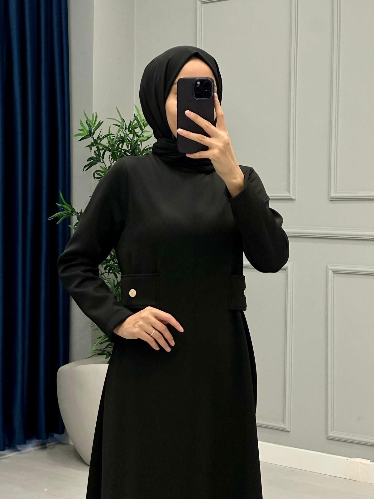 Bel detaylı Elbise-Siyah