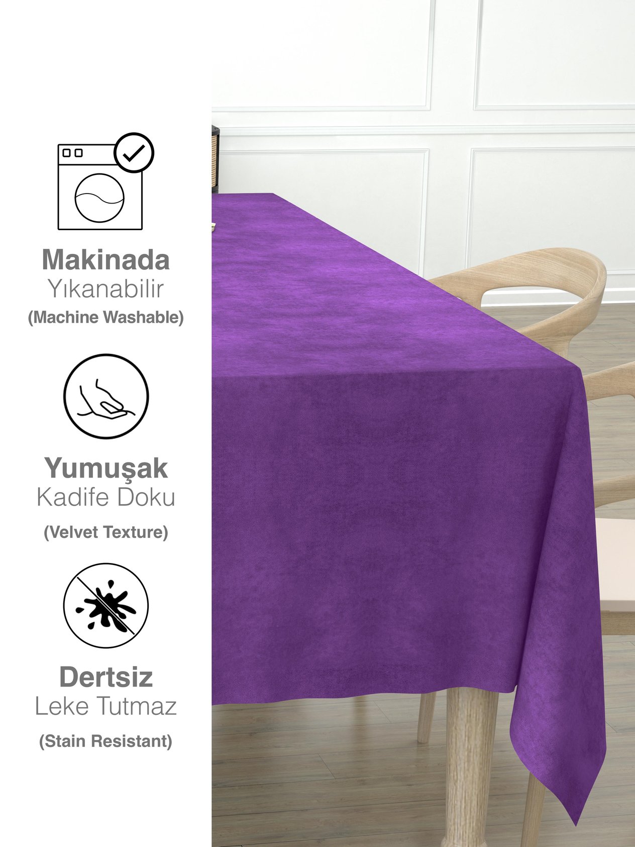 Daily Series Kadife Dokulu Menekşe Moru Masa Örtüsü