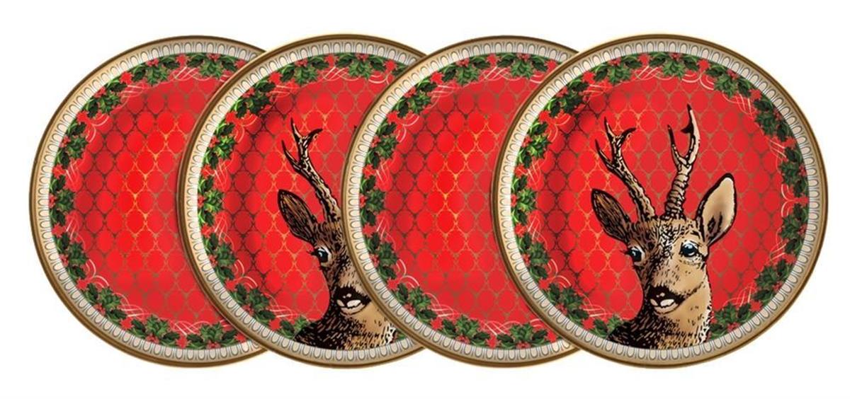 Design of LuxuryHALCYON DAYSBCGAS06SCGHALCYON DAYS GC - Antler Trellis & Stag - Red - Coaster Set