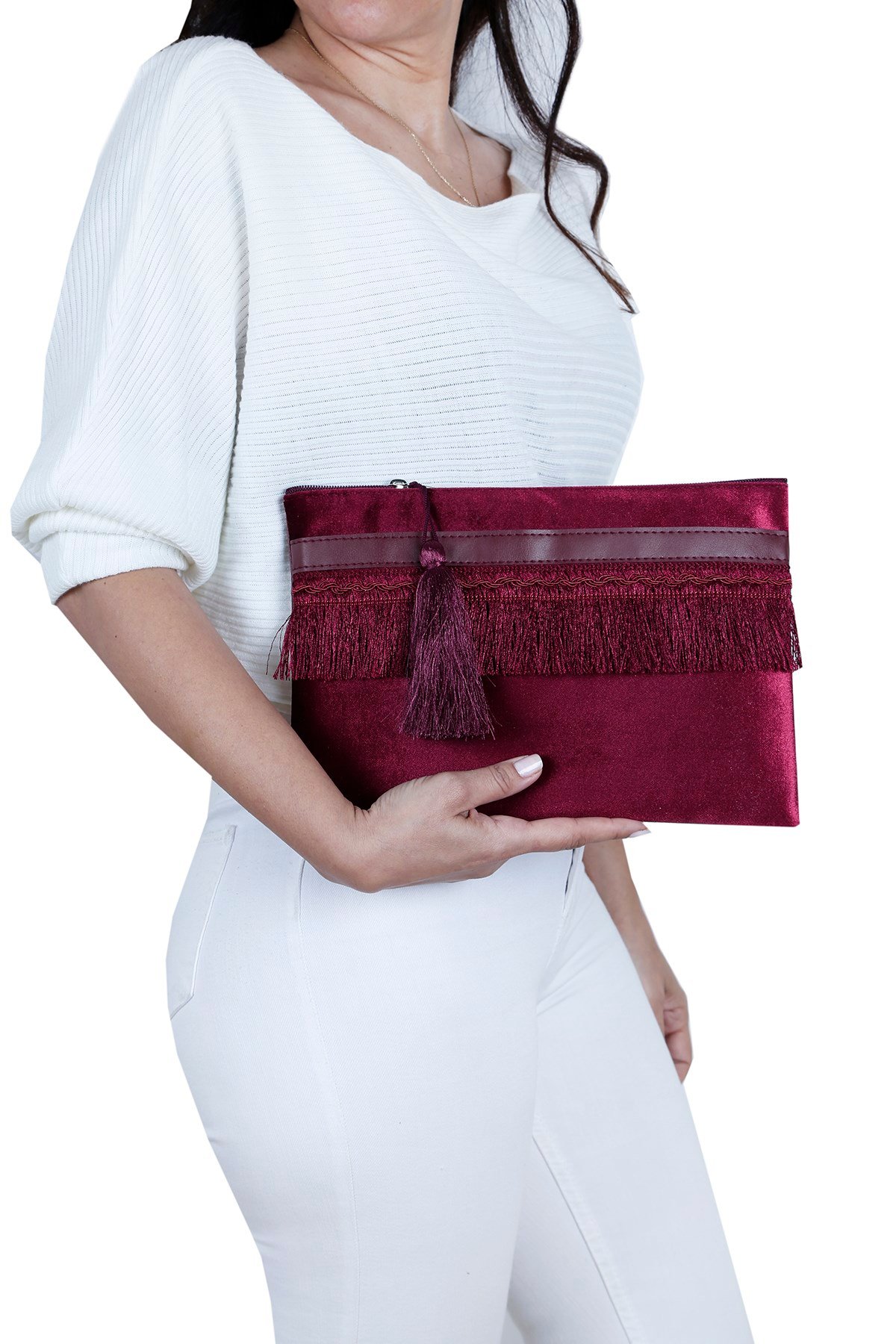 Bordo Kadife Clutch