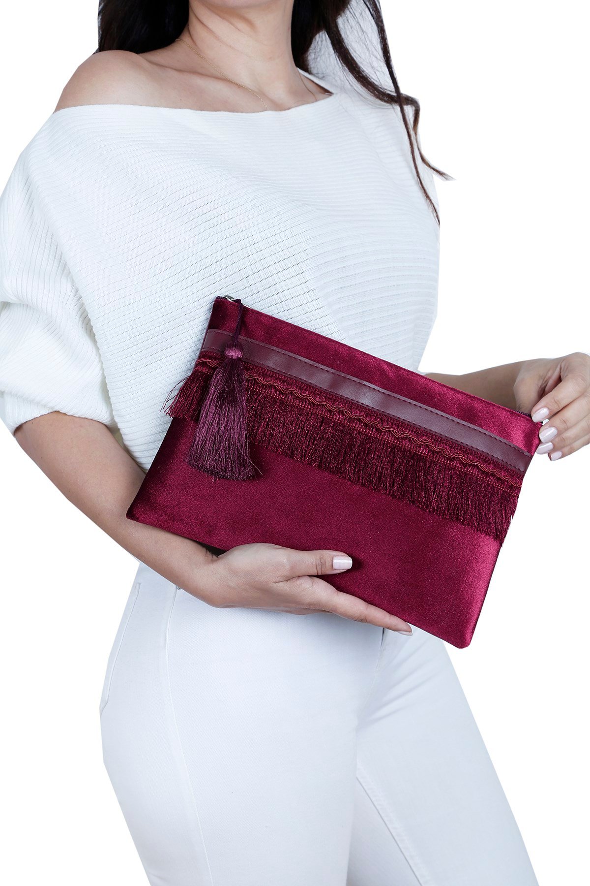 Bordo Kadife Clutch