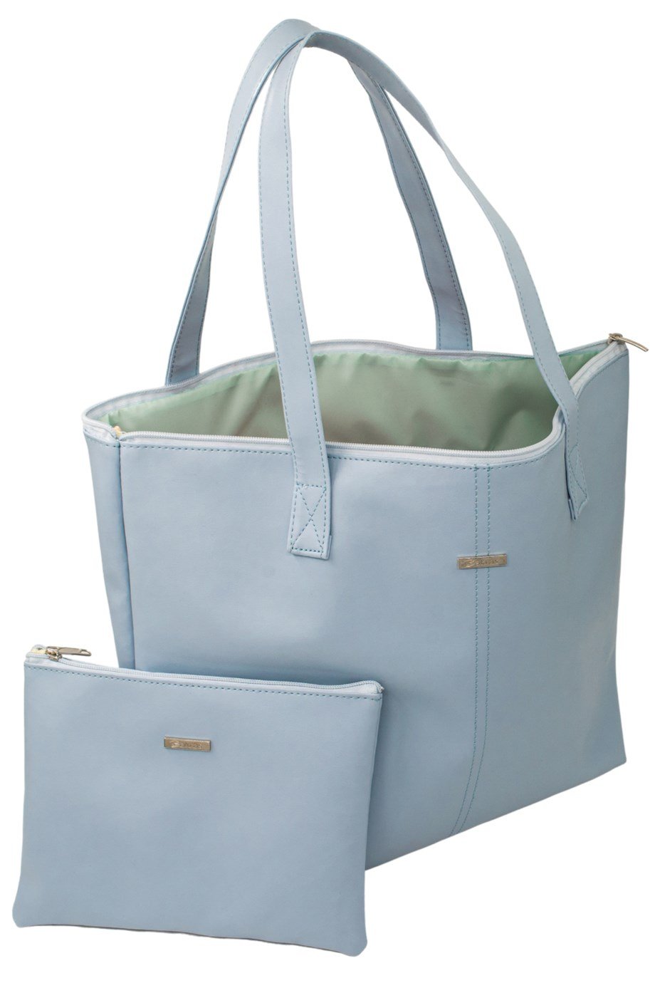 Büyük Boy Bebe Mavi Shopper Çanta- İkili Takım