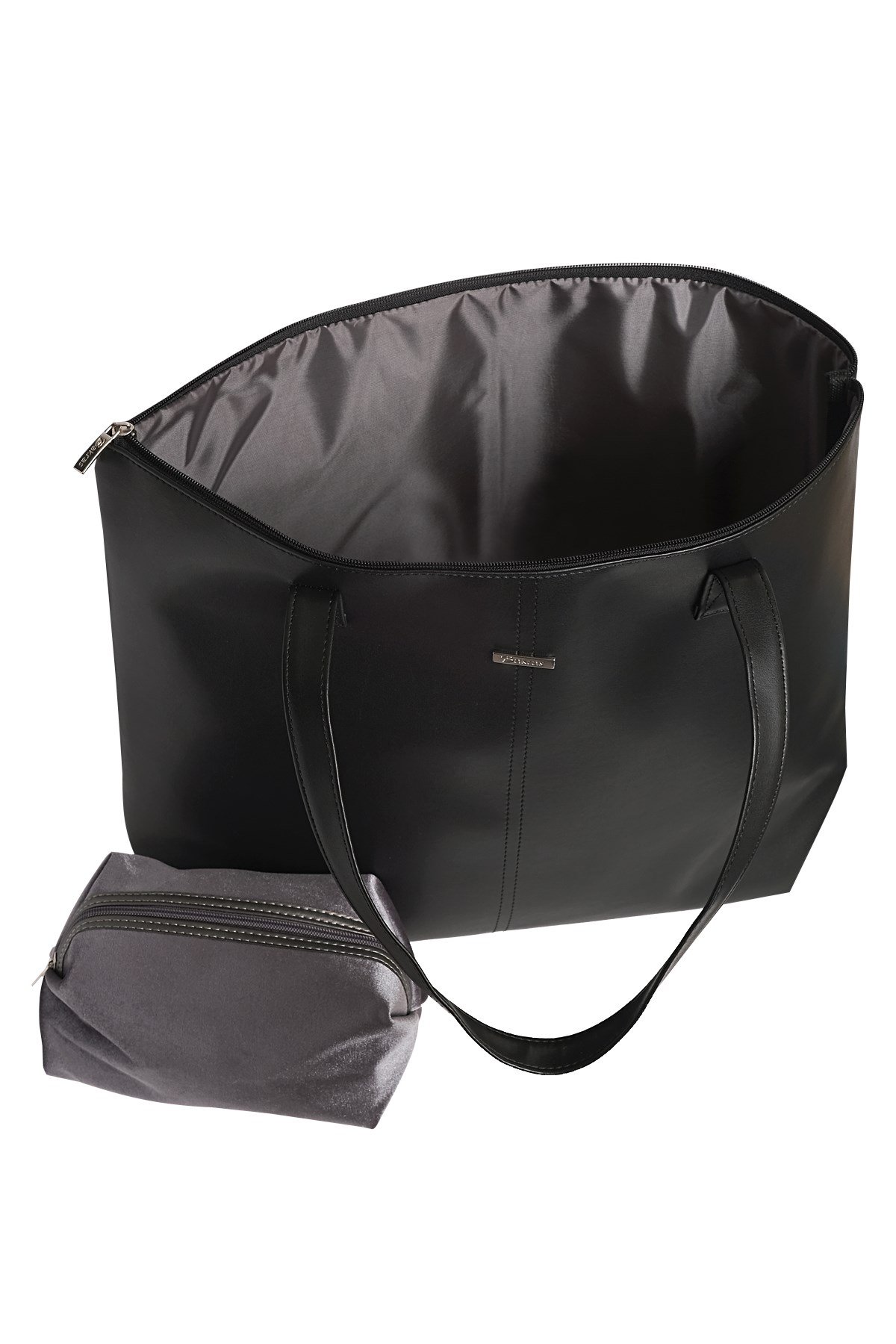 Büyük Boy Siyah Shopper Çanta- Gri Mini Çantalı