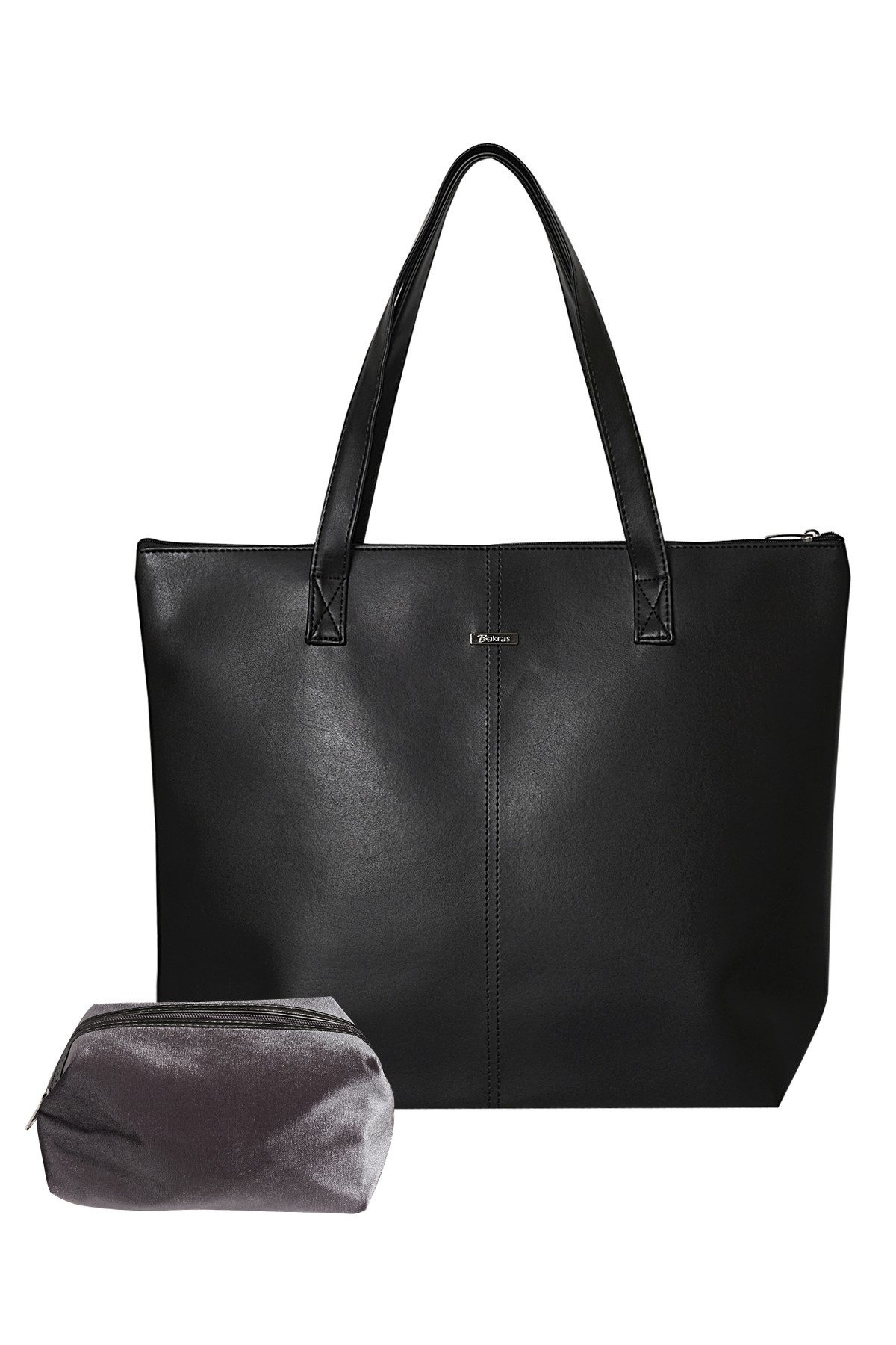 Büyük Boy Siyah Shopper Çanta- Gri Mini Çantalı