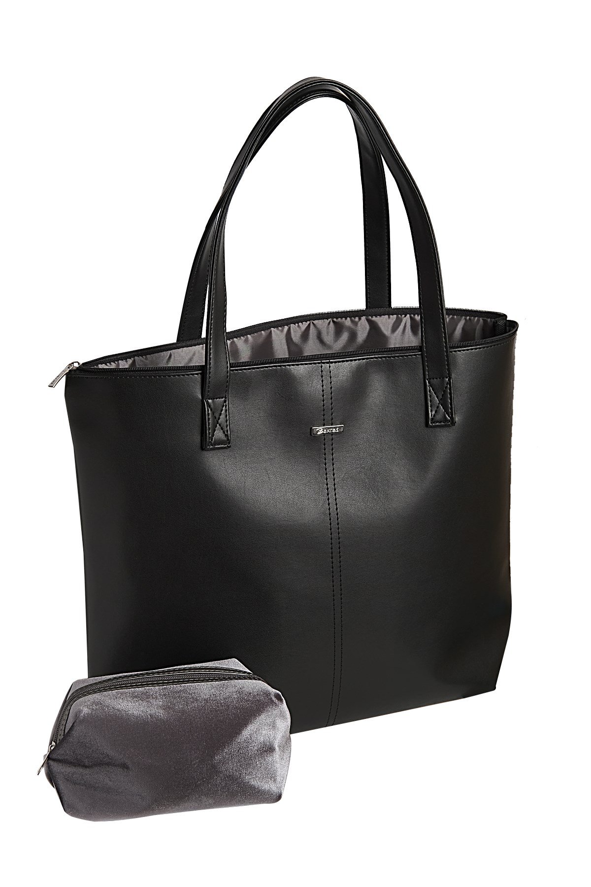 Büyük Boy Siyah Shopper Çanta- Gri Mini Çantalı