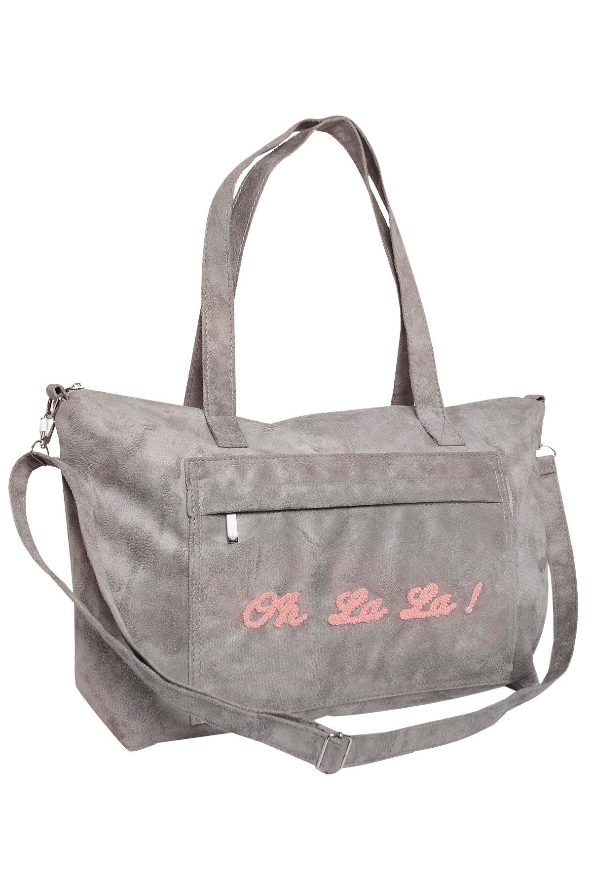 Gri Süet Shopper Tote Çanta
