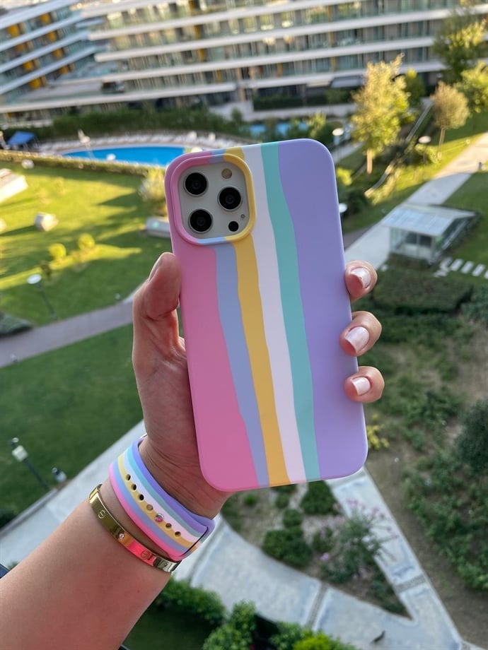 Santori Pembe Çizgili İphone Telefon Kılıfı