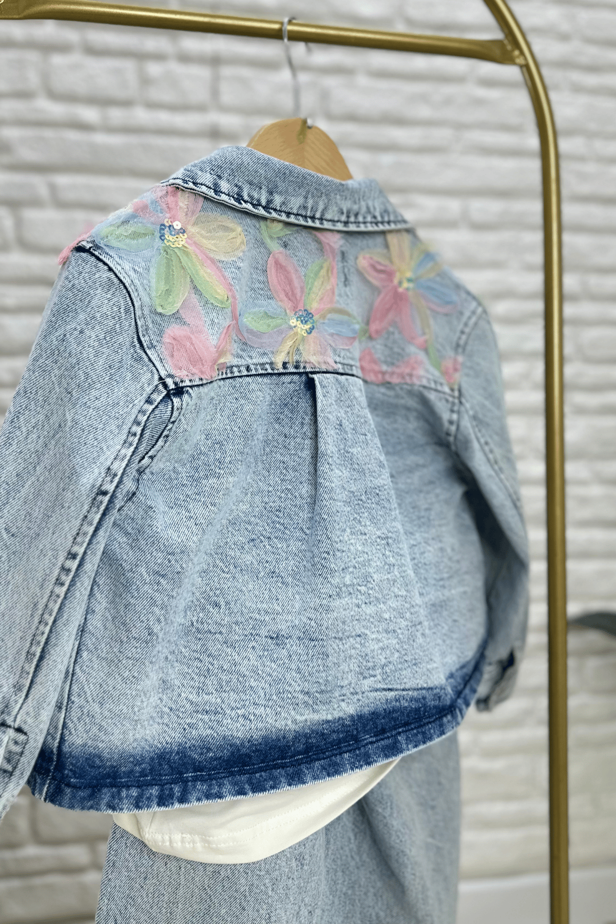 Kız Çocuk  Denim Çiçekli Takım
